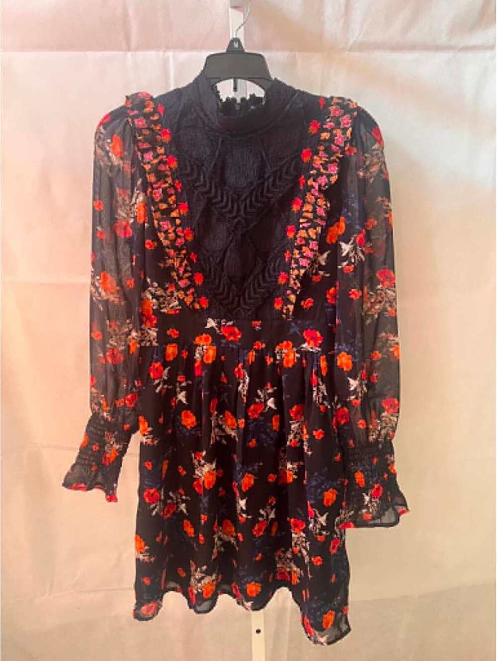 French Connection Floral Mesh Overlay Dress Black Orange Red US 4